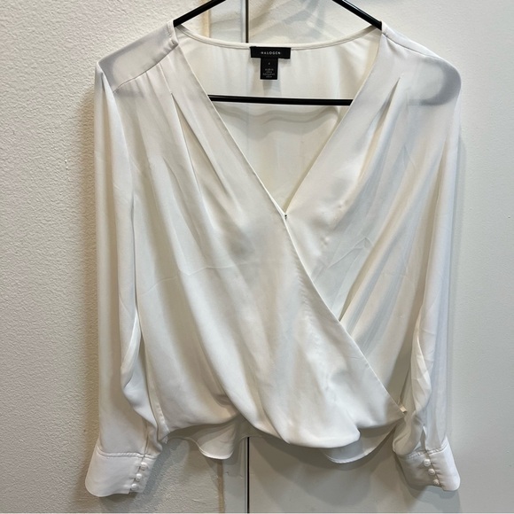 Halogen Women’s Cross Front Long Sleeve Low Cut Blouse White Ivory Cloud Size S - Picture 4 of 11